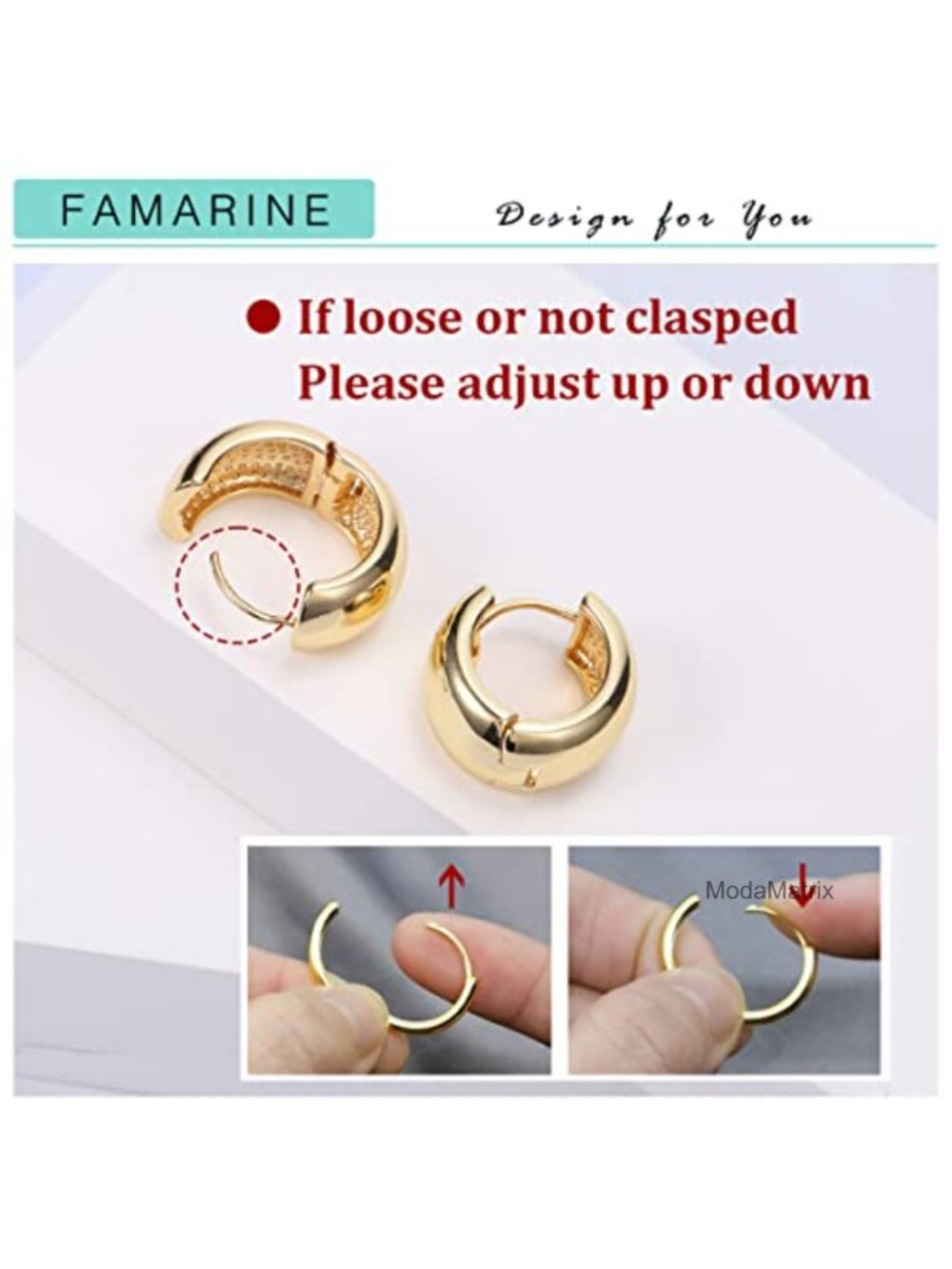 Chunky Thick Hoop Earrings Huggie Earrings Wide Round 20mm 14K Gold - Picture 3 of 6